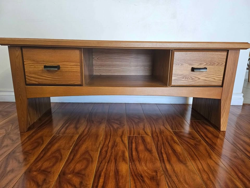 Oak Finish Coffee Table with Drawers - photo 2
