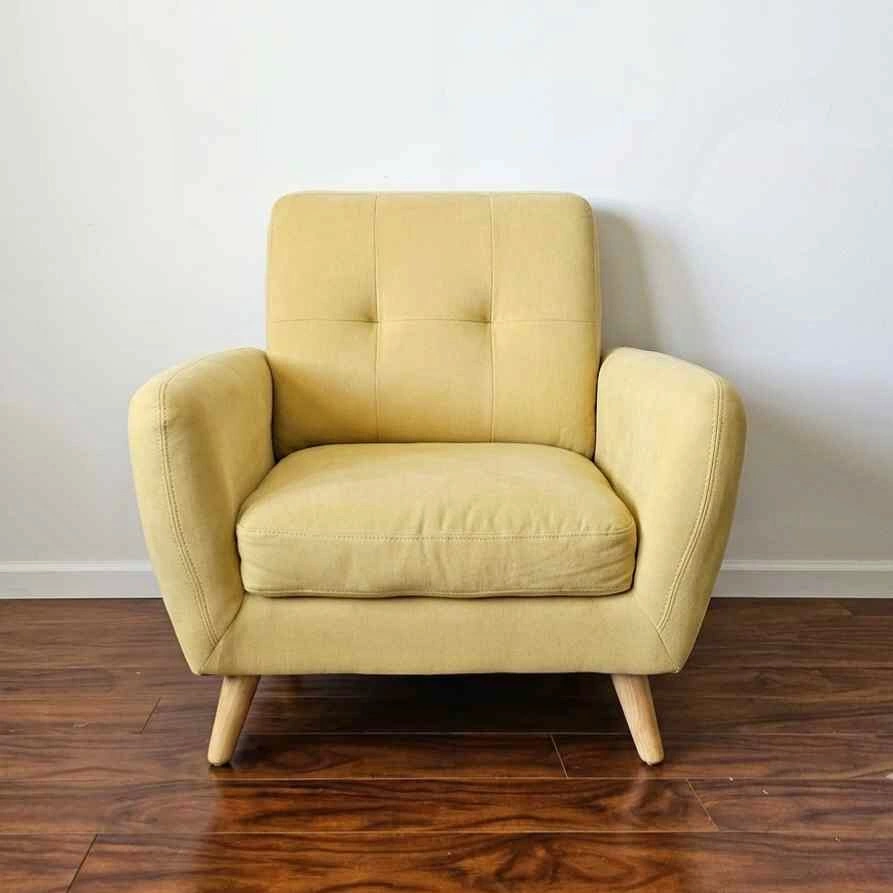 Mid-Century Modern Yellow Fabric Armchair