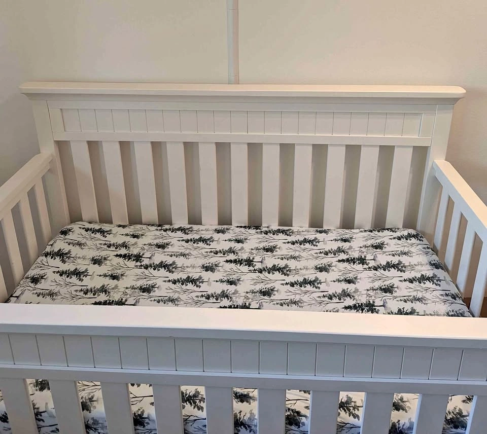 White Wooden Crib + Mattress & Protectors