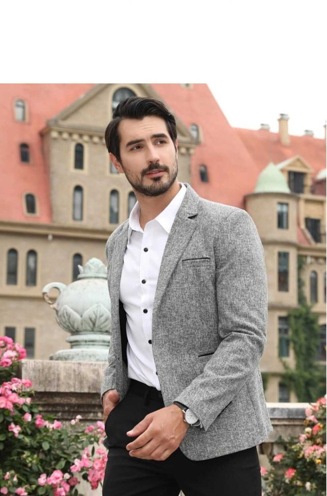 H&M grey herringbone tweed single-breasted blazer. New. 42 R. - photo 2
