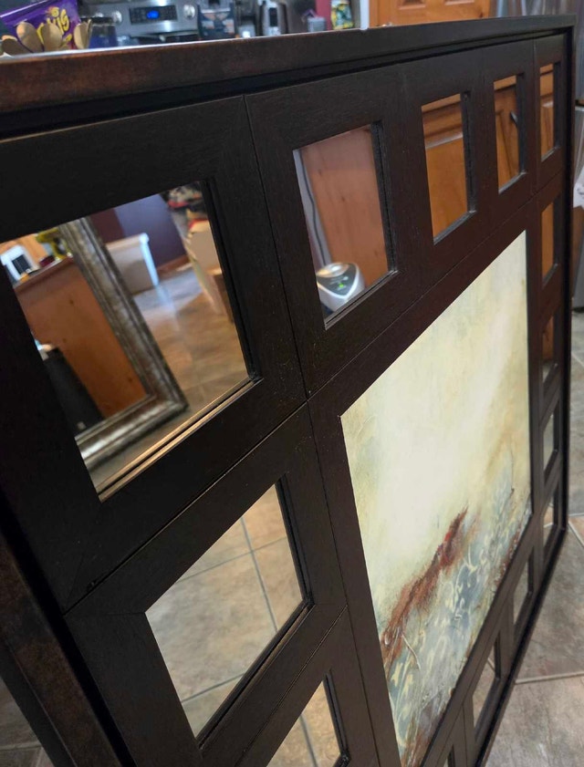 Large abstract artwork with a 16 grid mirror frame. 40 x 40 inch - photo 3