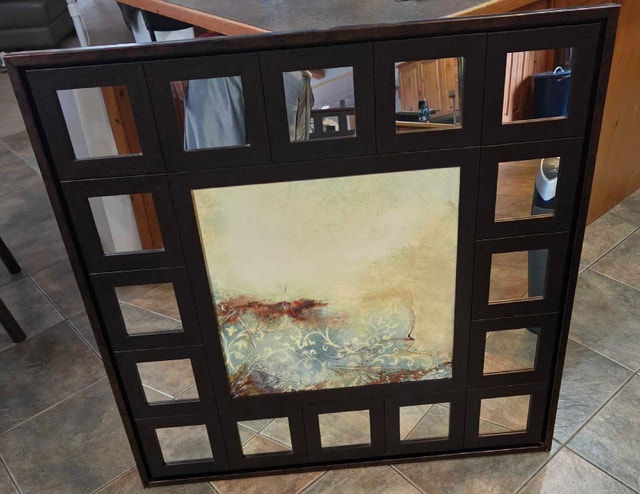 Large abstract artwork with a 16 grid mirror frame. 40 x 40 inch - photo 4