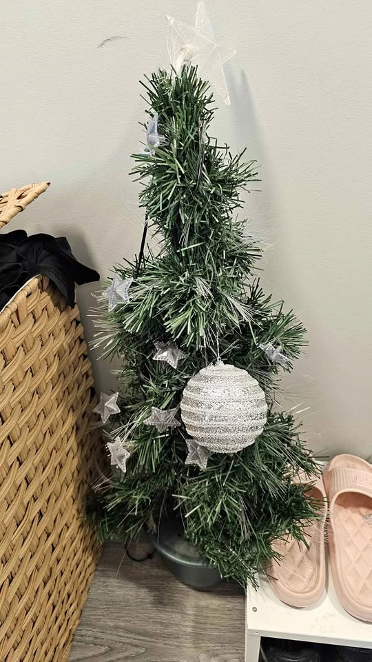 Small Christmas Tree with Star Lights and Ornament