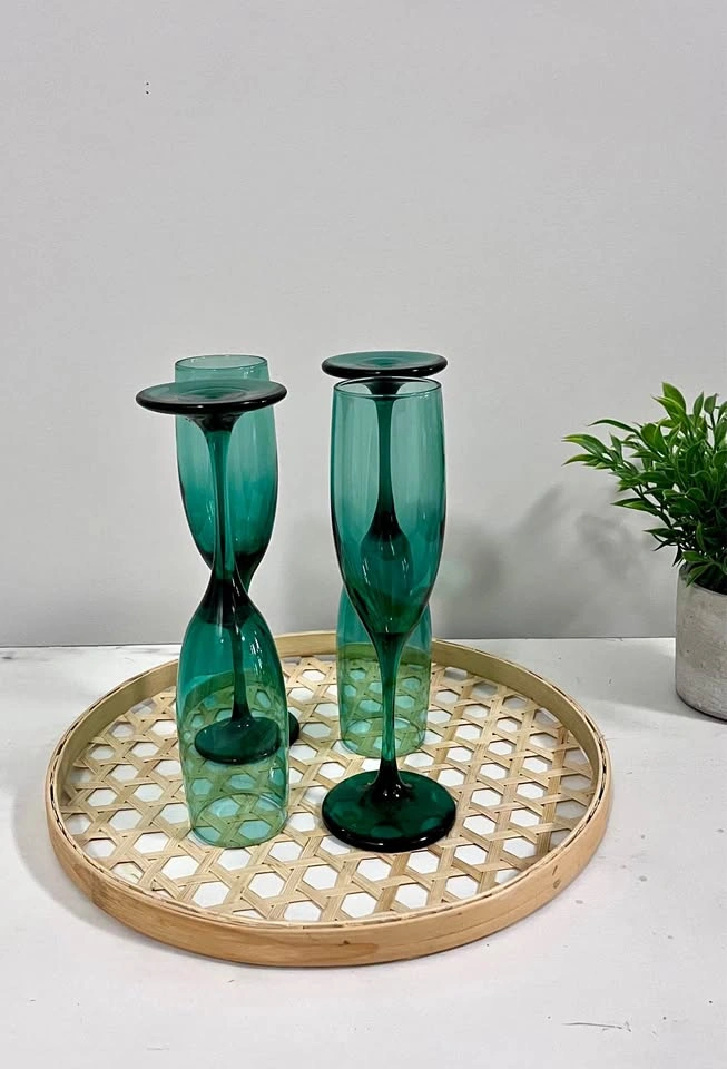 Vintage Libbey Teal Green Stemmed Glasses - Set of 4