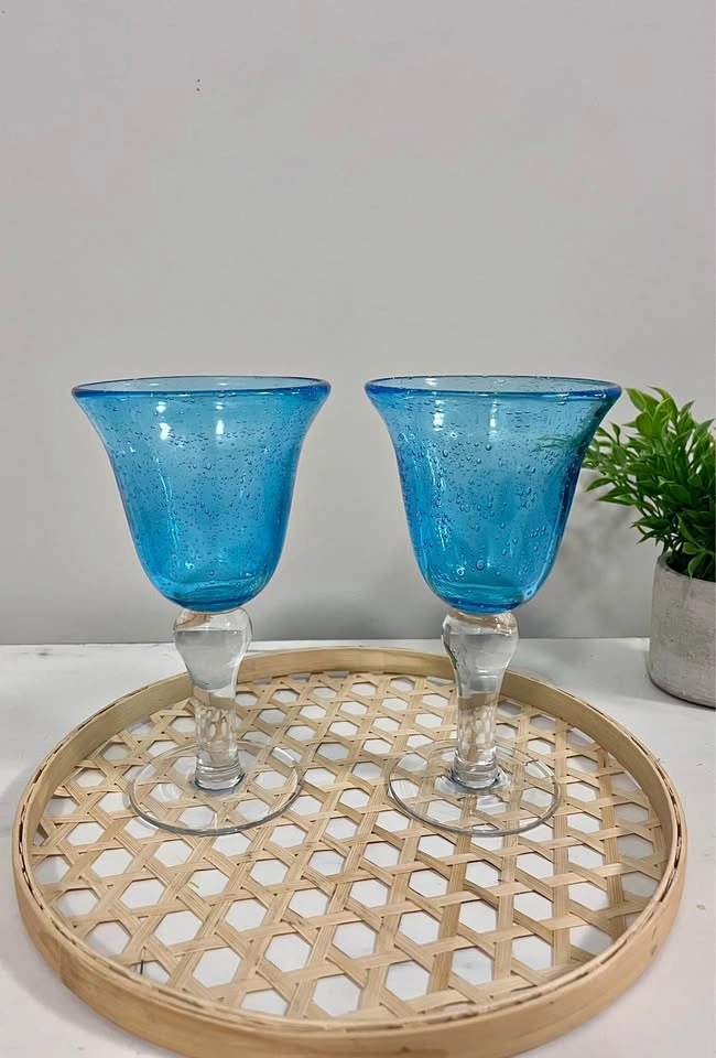 Artland Iris Blue Bubble Glass Goblets – Set of 2