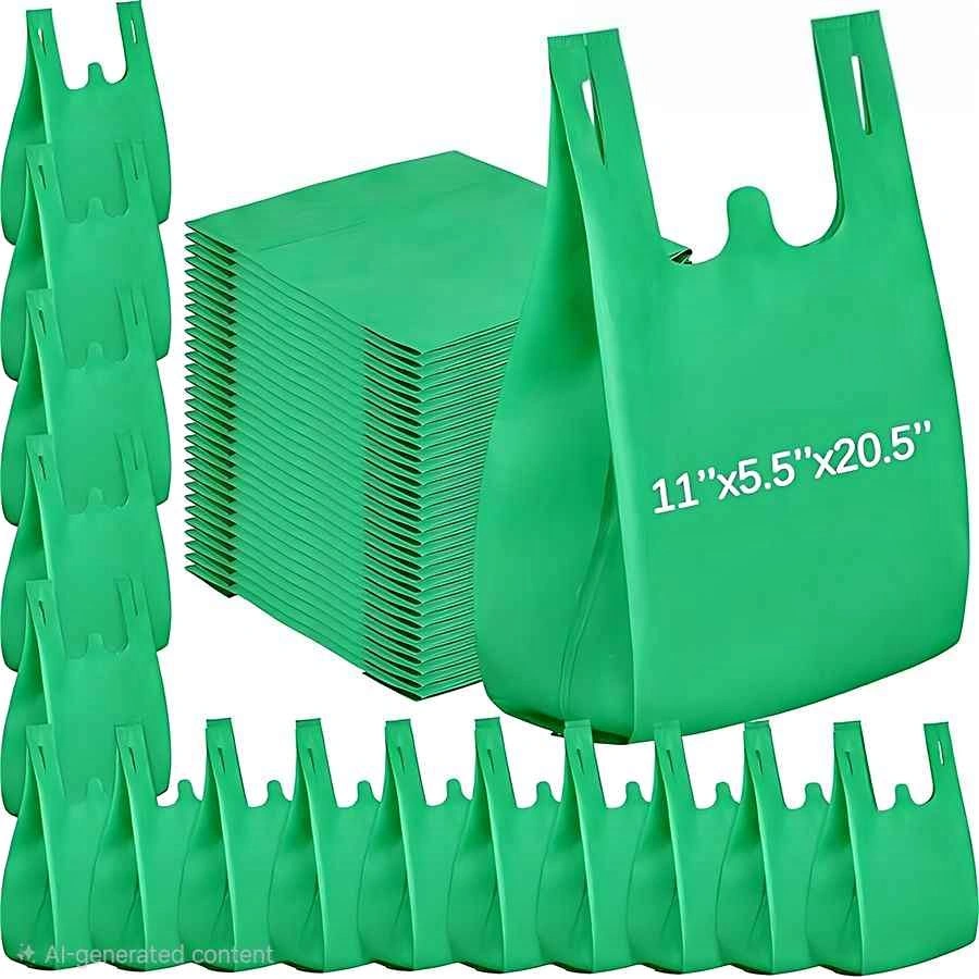 Bulk Set of 50 Green Reusable Shopping Bags