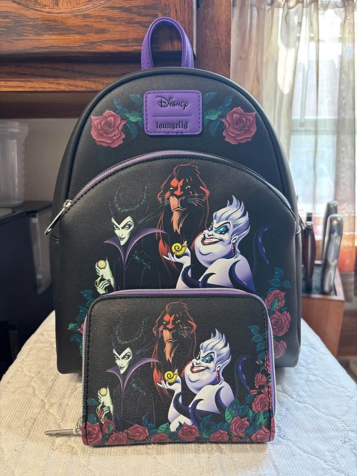 Loungefly Disney Villains Trio Roses Mini Backpack and Wallet - photo 5