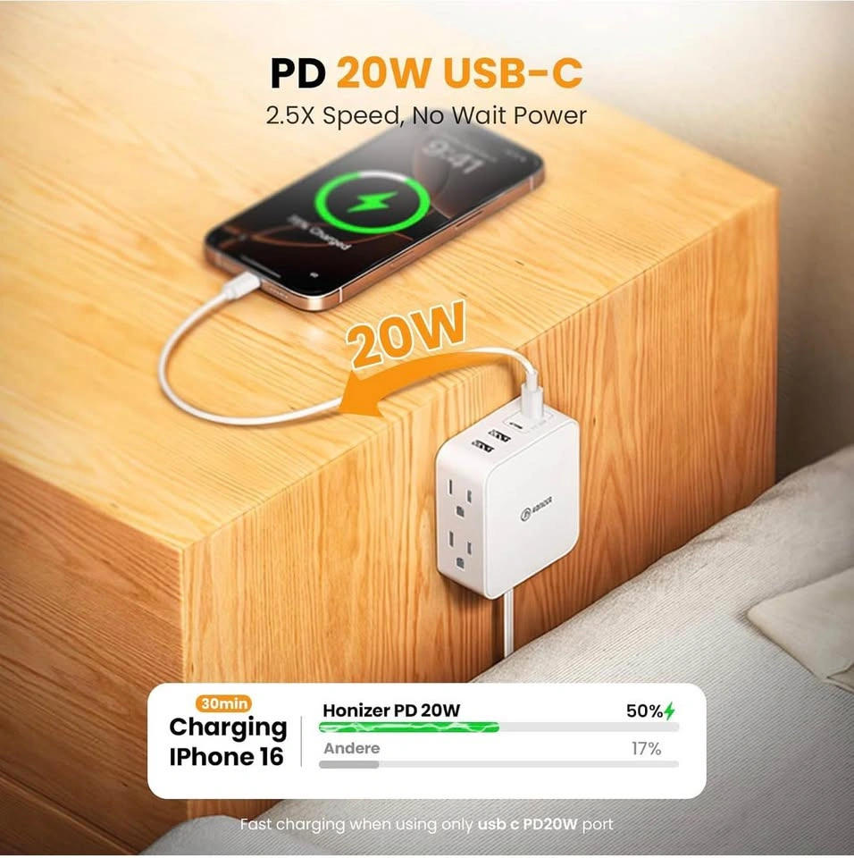2 in 1 6FT Split Flat Extension Cord USB-C 20W - photo 3
