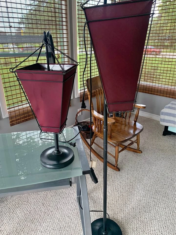 Matching Wrought Iron Floor and Table Lamp Set