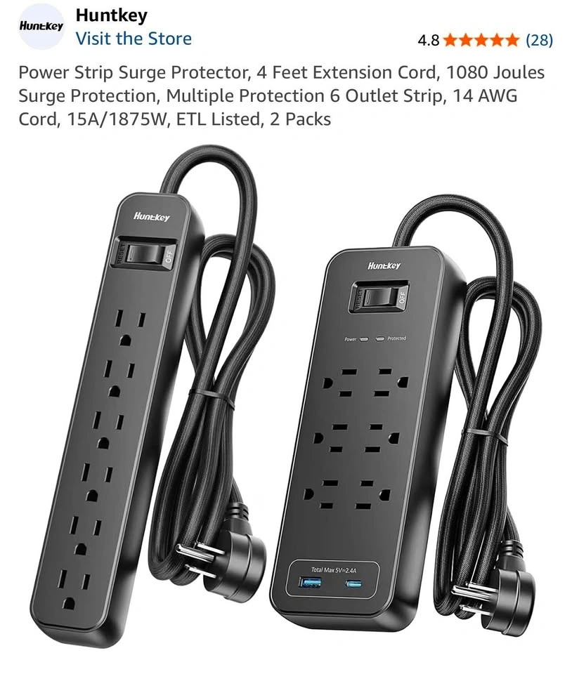 2Packs* Power Strip Surge Protector, 4 Feet Extension Cord