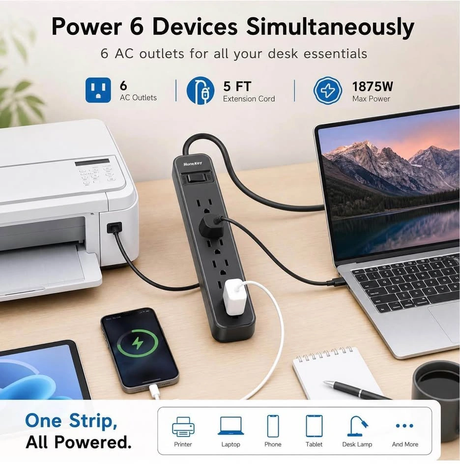 2Packs* Power Strip Surge Protector, 4 Feet Extension Cord - photo 2