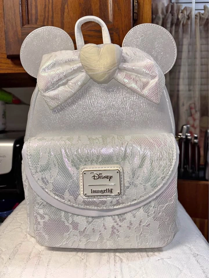 Loungefly Disney Minnie Mouse Iridescent Lace Wedding Backpack