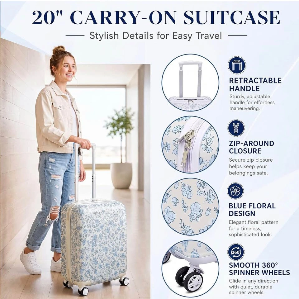 7 Pcs Floral Luggage Set for Women (Blue) - photo 3