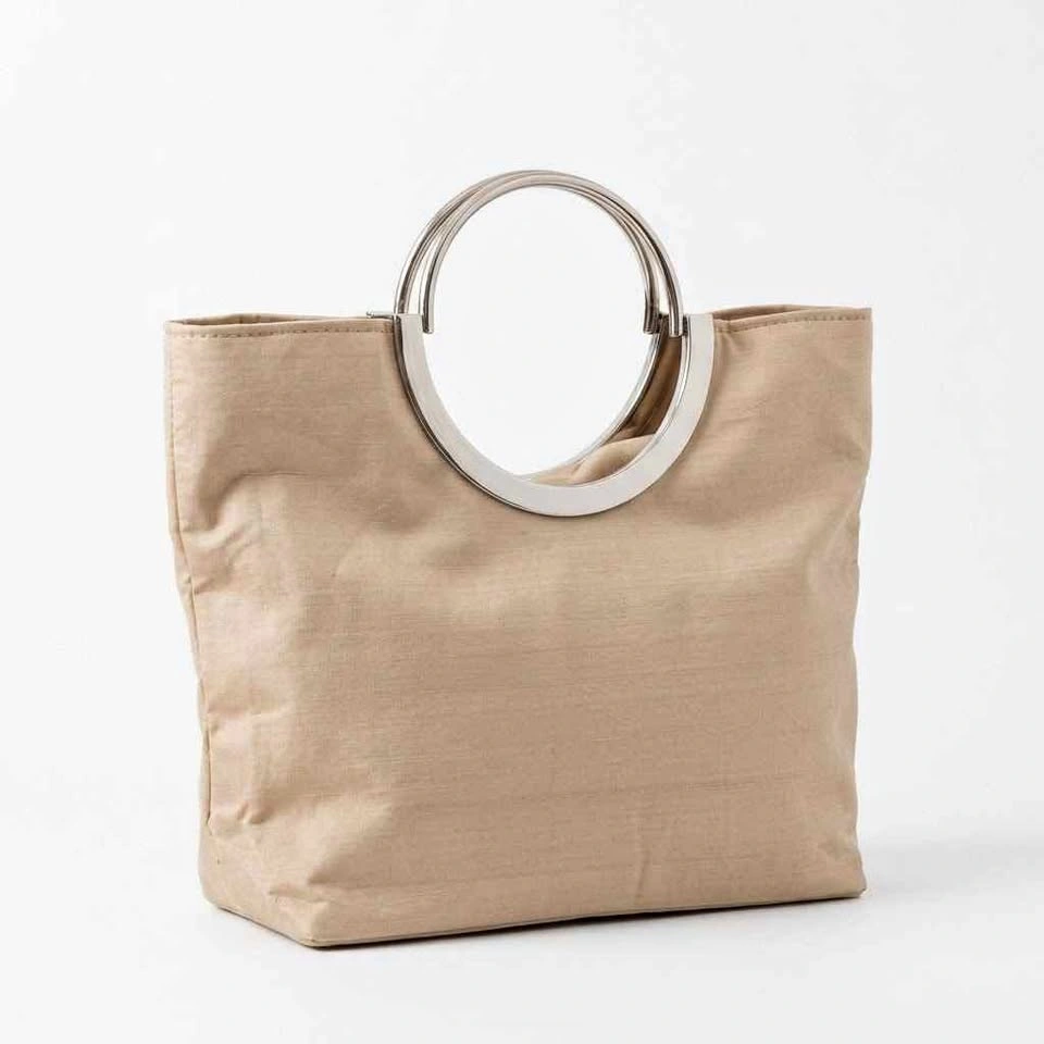 New 100% Silk Silver Metal Ring Handle Handbags