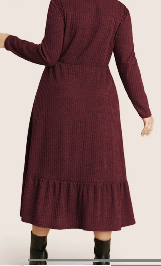 Solid Pocket Rib Knit Ruffle Hem Dress-Size 14-16 - photo 2