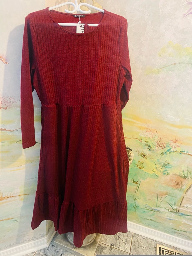 Solid Pocket Rib Knit Ruffle Hem Dress-Size 14-16 - photo 4