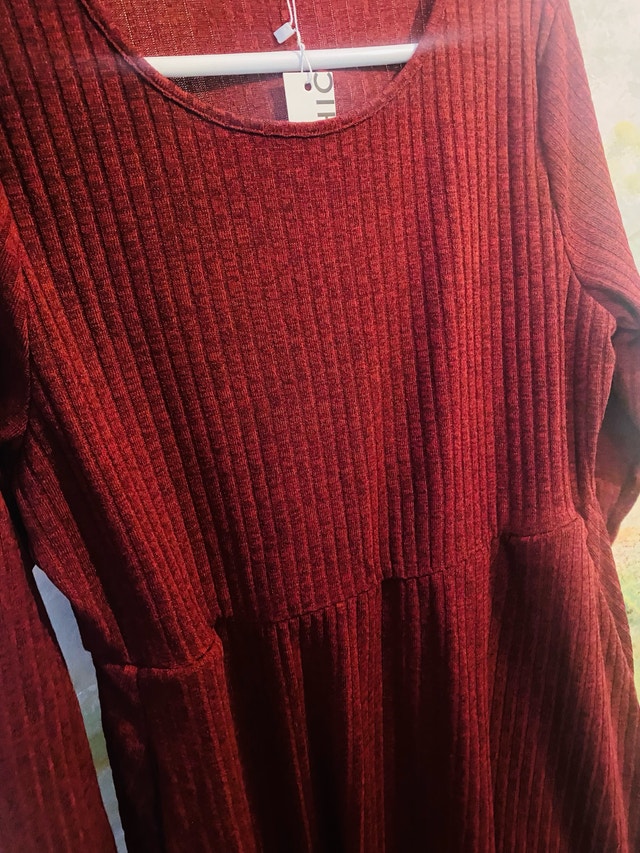Solid Pocket Rib Knit Ruffle Hem Dress-Size 14-16 - photo 5