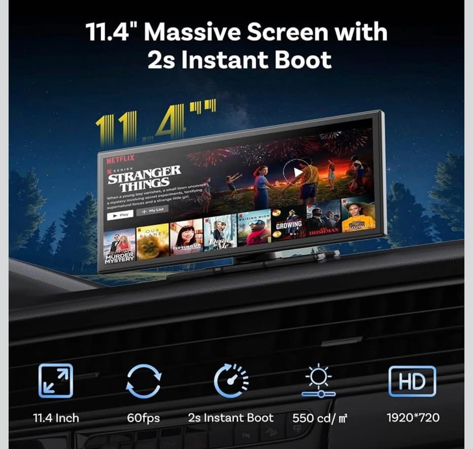 11.4" Wireless CarPlay & Android Auto Screen - Netflix/YouTube - photo 4