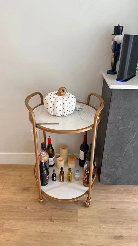 Gold and Marble Two-Tier Round Bar Cart