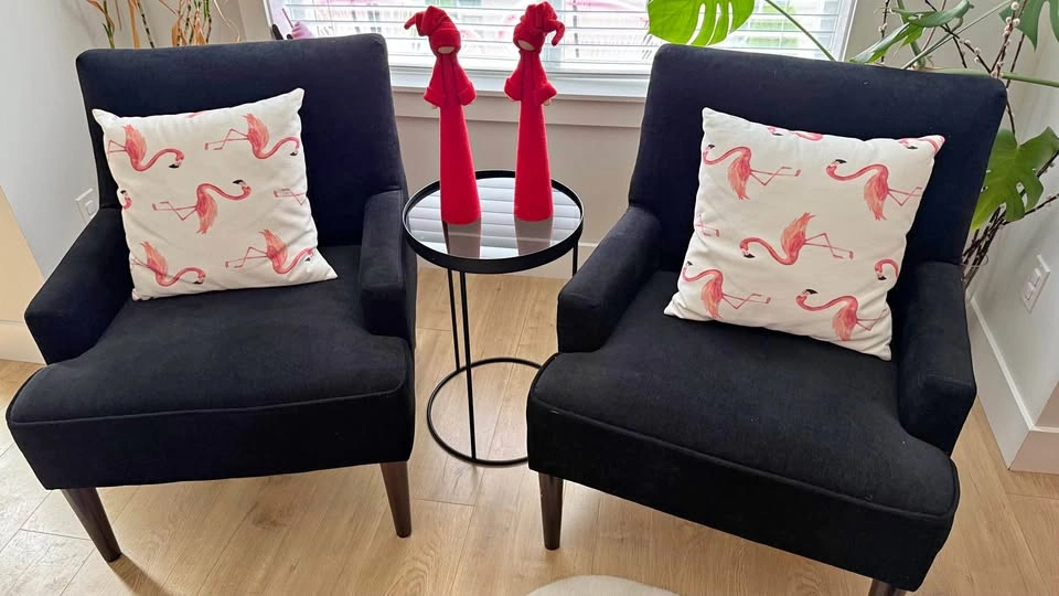 2 Black Accent Chairs + Glass Side Table
