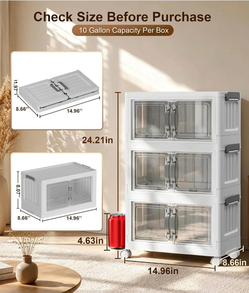 42 QT 3-Tier Stackable Storage Bins with Lids, Clear Doors, 4 Wh - photo 2