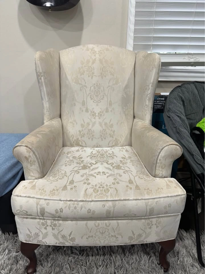 Cream Floral Wingback Accent Chair – Excellent Condition