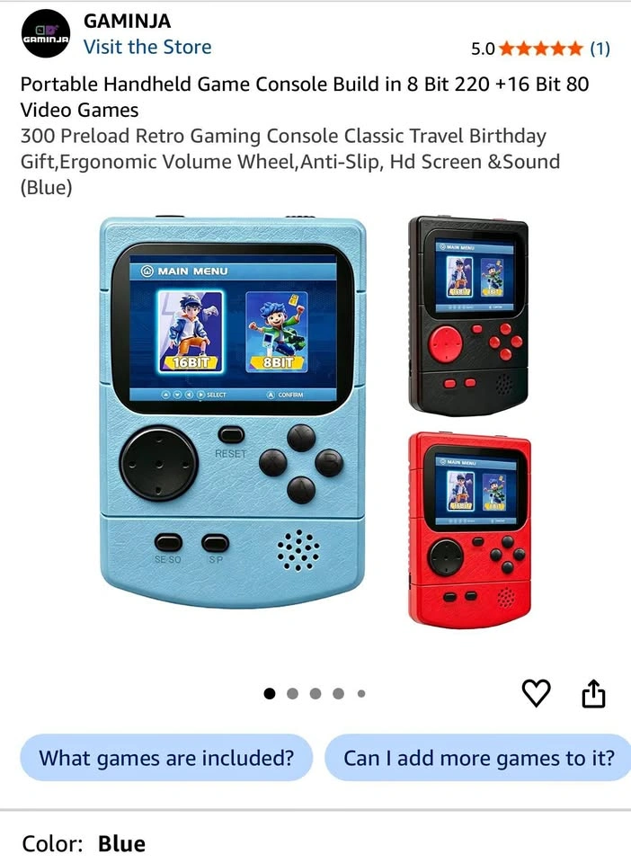 Portable Handheld Game Console 300 Built-in Games (Blue)