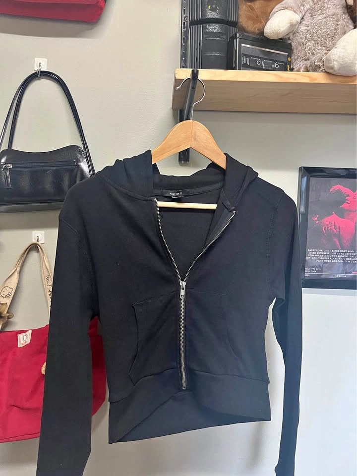 fitted black zip up