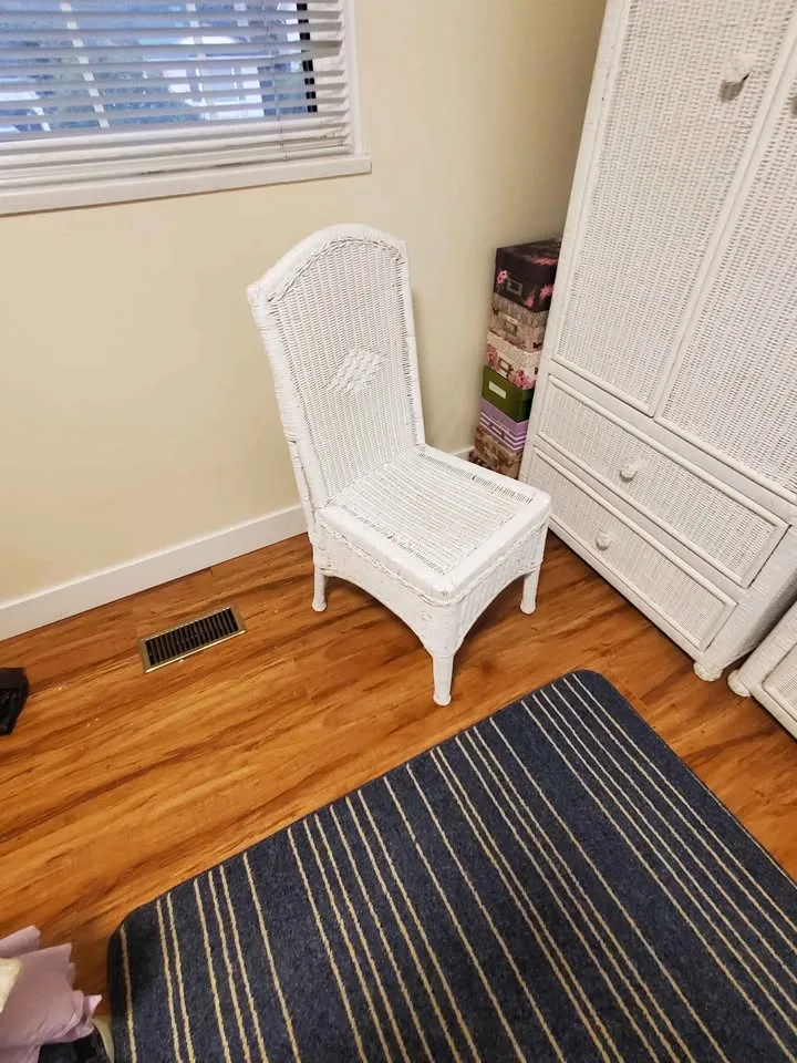 Wicker bedroom set: Armoire, dresser, chair. image indicator(6)