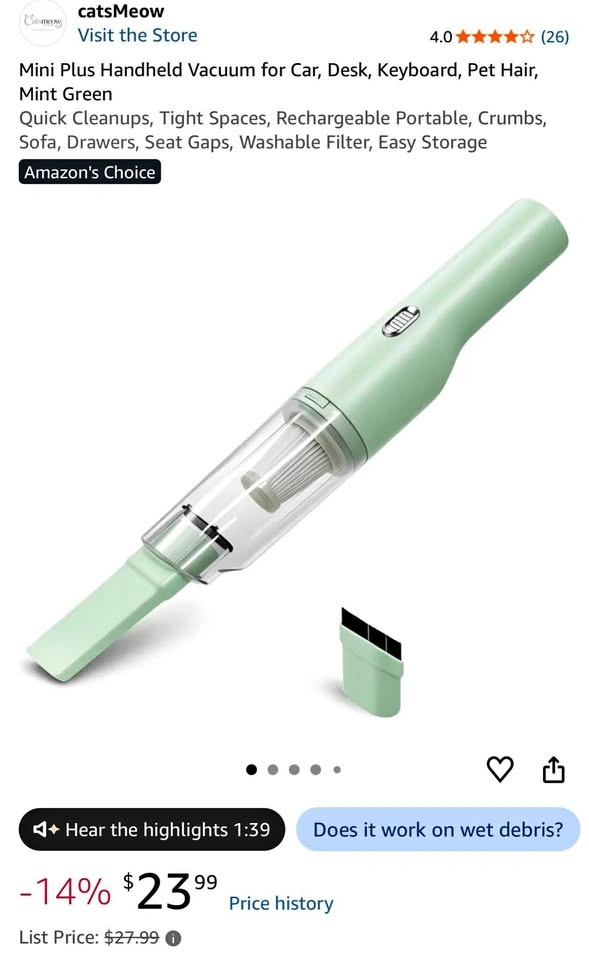 Mini Plus Cordless Handheld Vacuum (Mint Green)