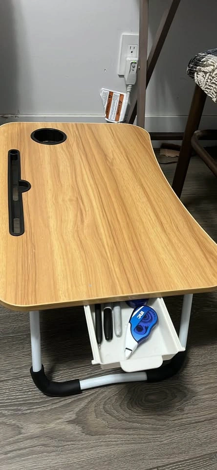 Portable Wood Grain Table and Lap Desk with Drawer and Chair - photo 2