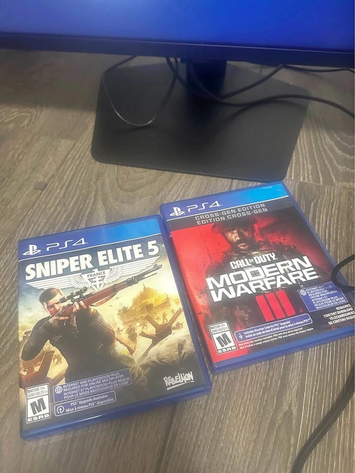 PS4 gaming console, samsung gaming monitor, game controllers