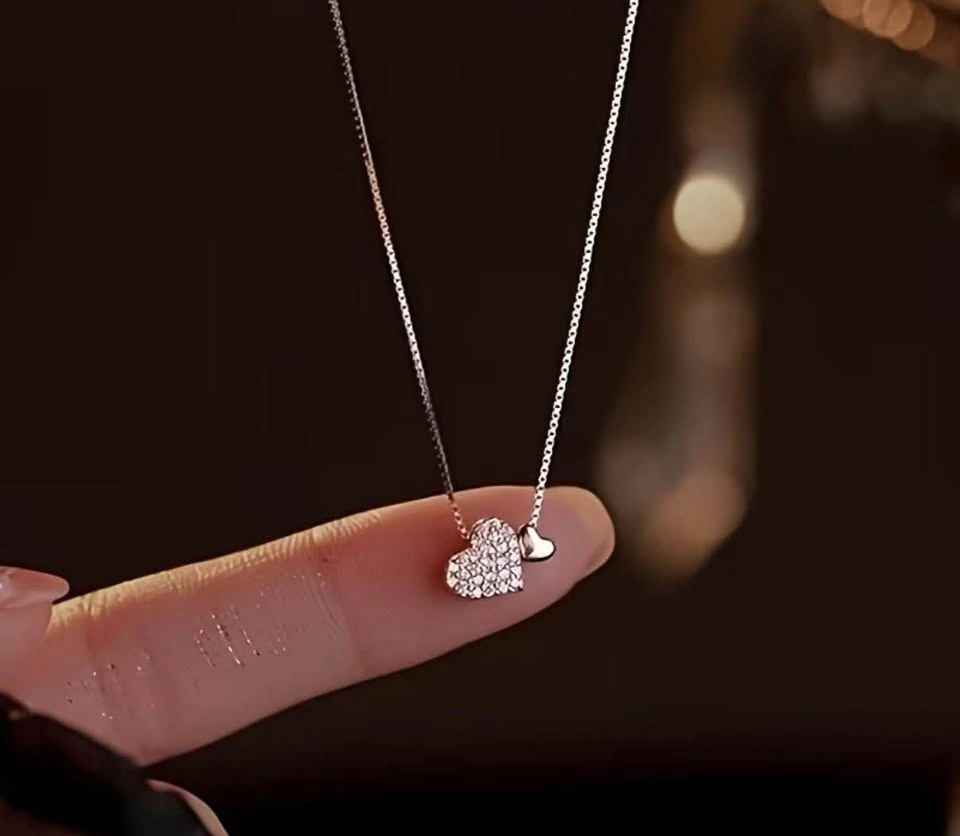 Silver Double Heart Pavé Necklace - photo 3