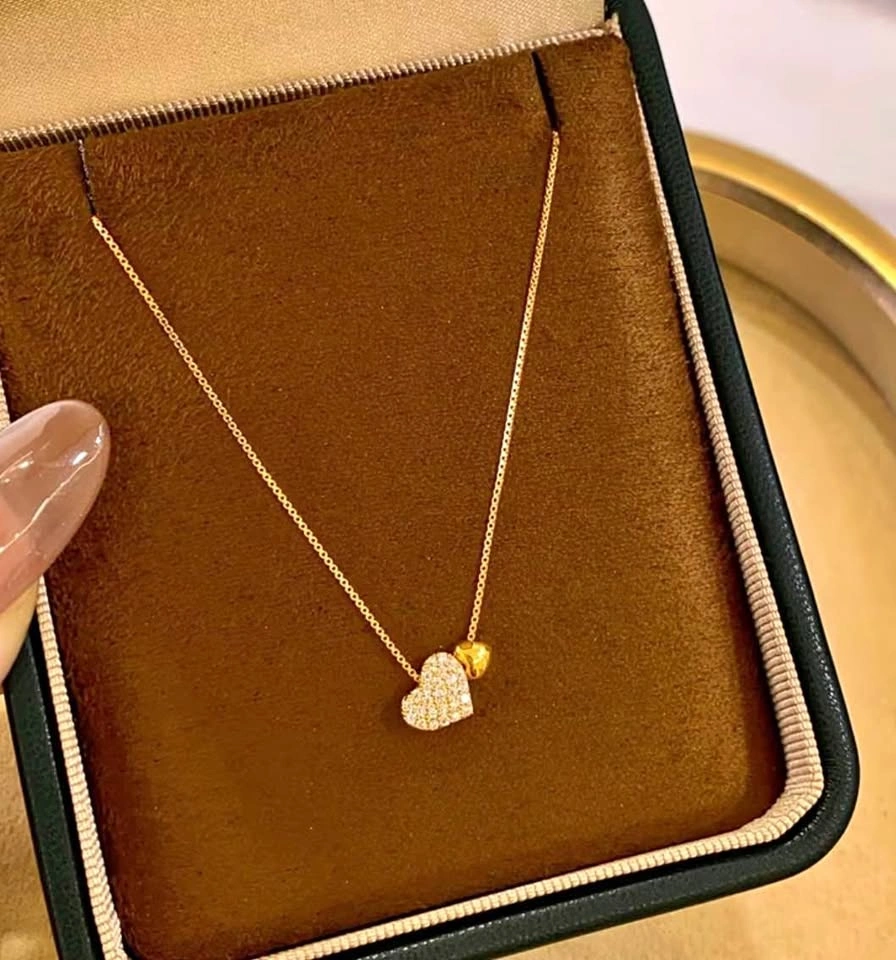 Gold Heart Pavé Pendant Necklace
