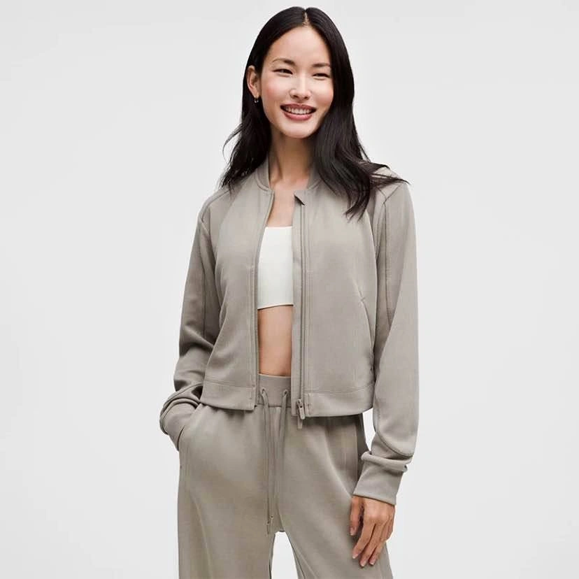NWT Lululemon Ribbed Softstreme Bomber Jacket - Warm Ash Grey