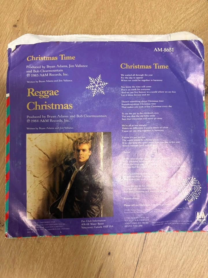 Bryan Adams Christmas Time Green Vinyl 7" Single - photo 2