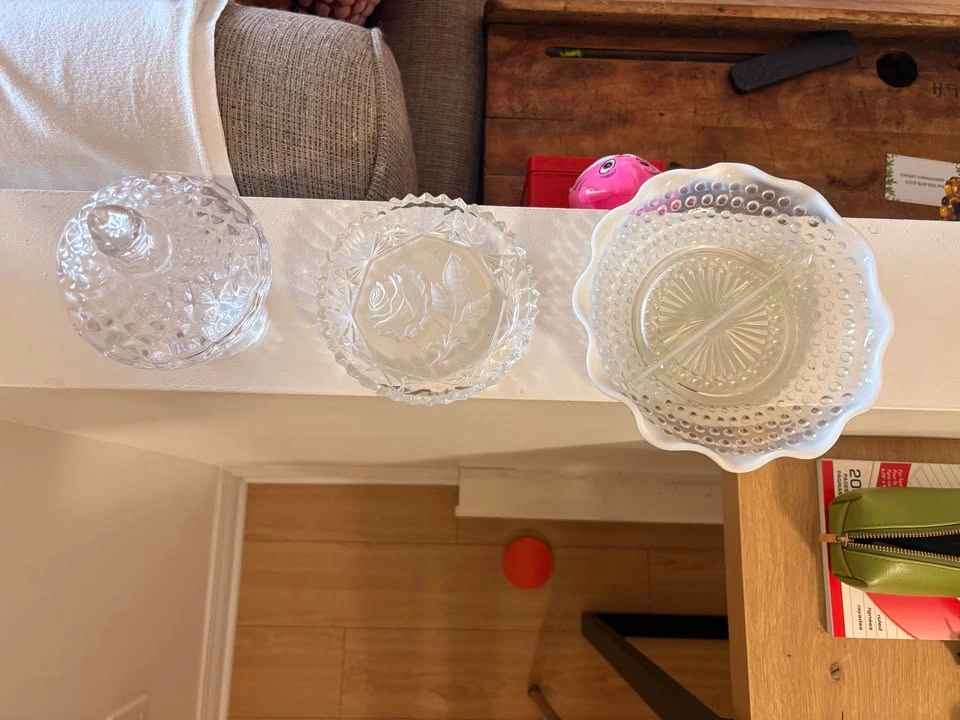 Bundle 15$ Vintage Glassware Set: Lidded Candy Dish, Rose Trinke - photo 2