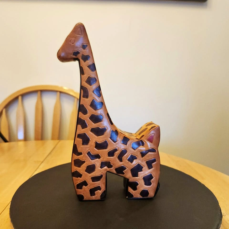 Georgie an Easy Acess Leather Giraffe Bank