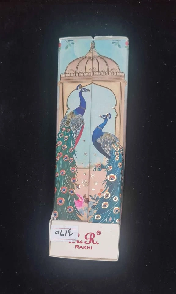 Premium Designer Crystal Rakhi in Royal Peacock Gift Box - photo 2