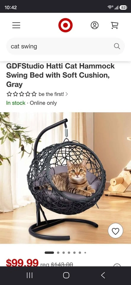 GDFStudio Hatti Cat Hammock Swing Bed with Soft Cushion, Gray - photo 2
