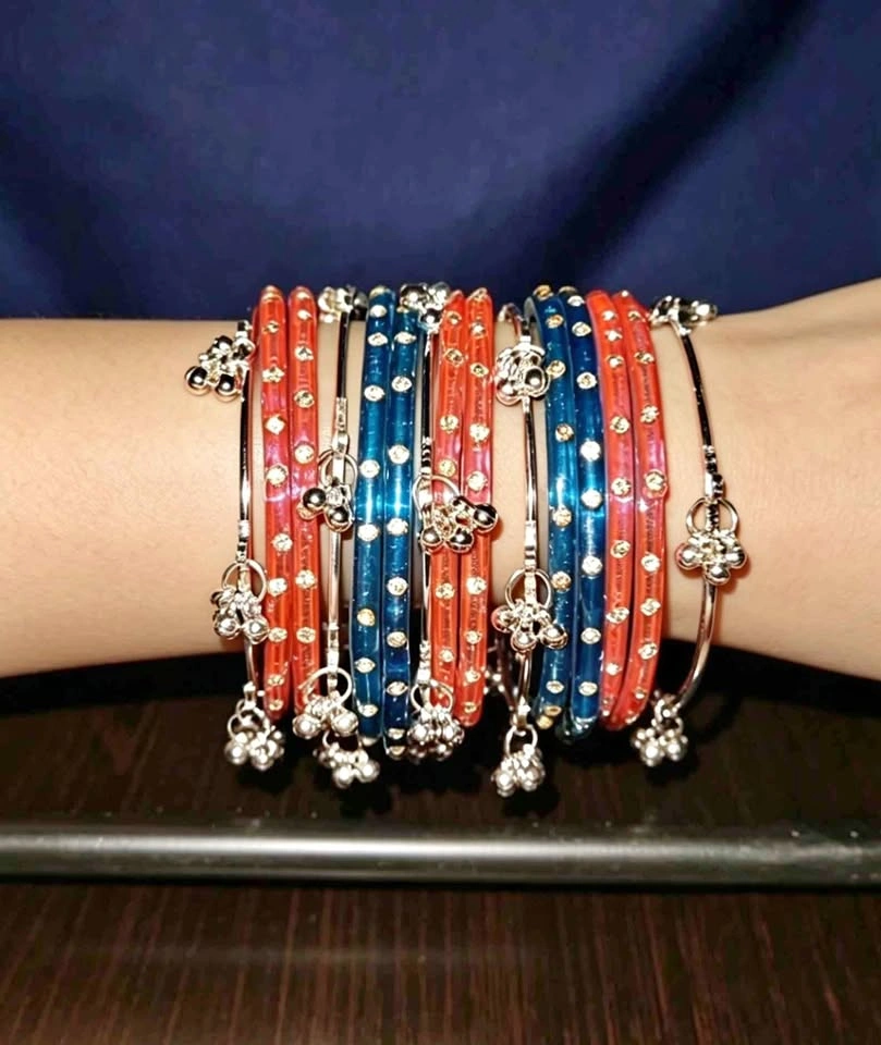 Kashmiri Bangles Set (Silver & Gold / Sizes 2.4, 2.6, 2.8)