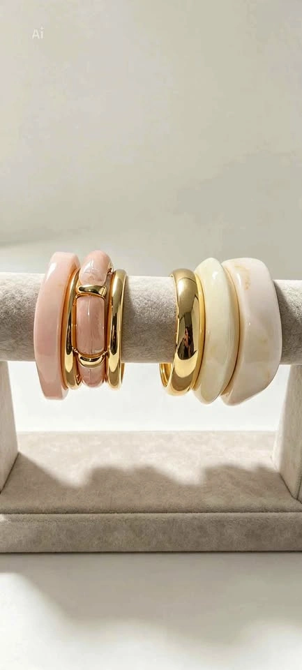 Chunky Acrylic Resin & Gold Stacking Bangles Set