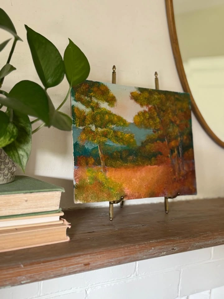 Vintage Original Landscape Painting – 9x12 Autumn Forest Art - photo 3