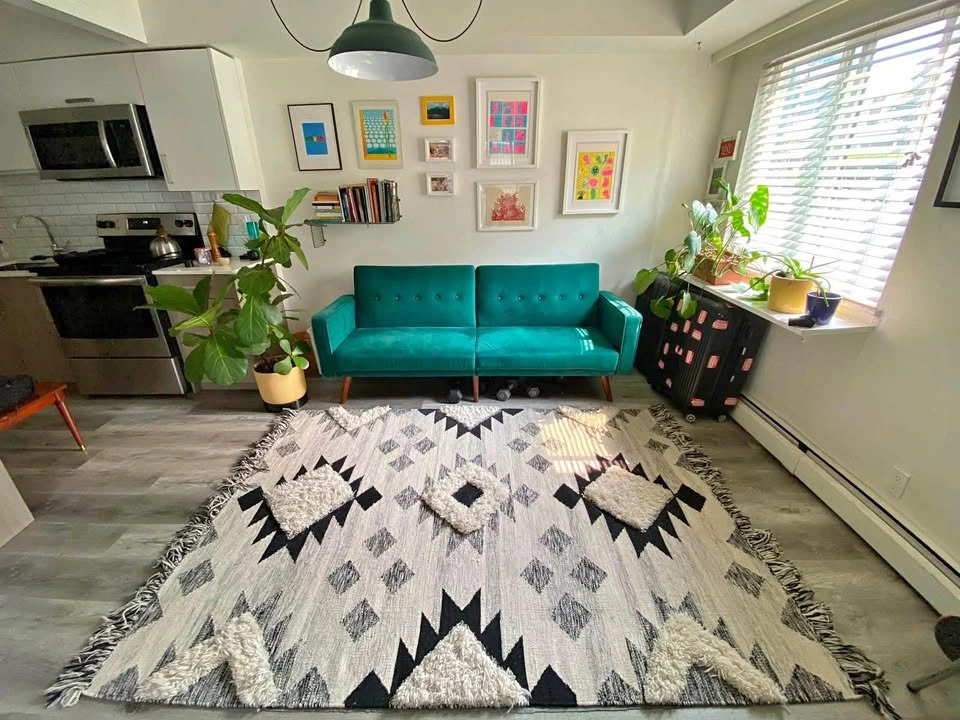Flat woven hand made wool rug