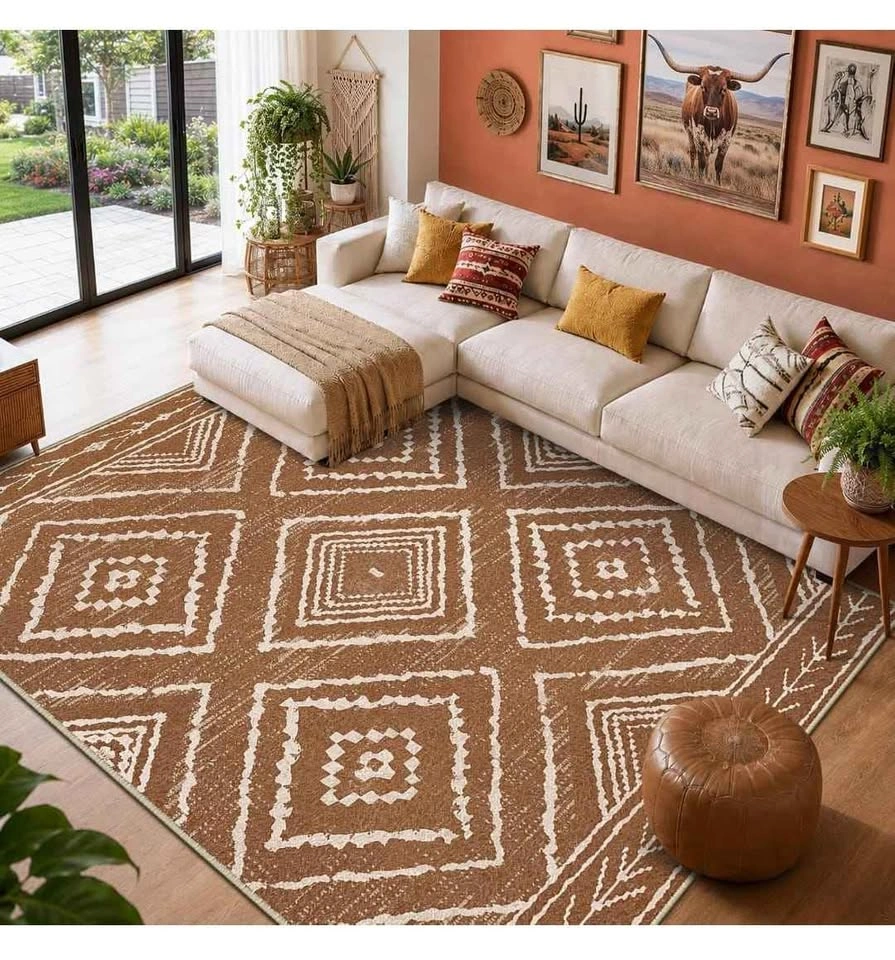 Terracotta Geometric Tribal Print Area Rug - photo 2