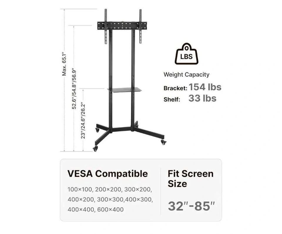 Heavy-Duty Rolling TV Stand for 32-85" TVs - photo 4