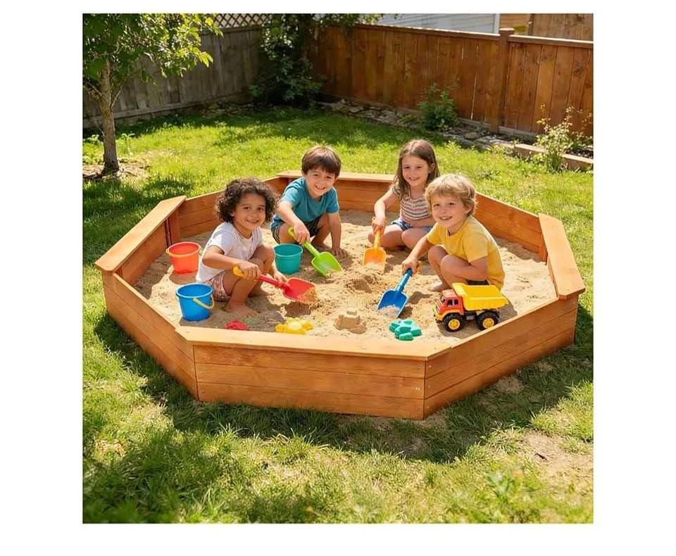 Octagonal Wooden Sandbox with Canopy and 4 Benches