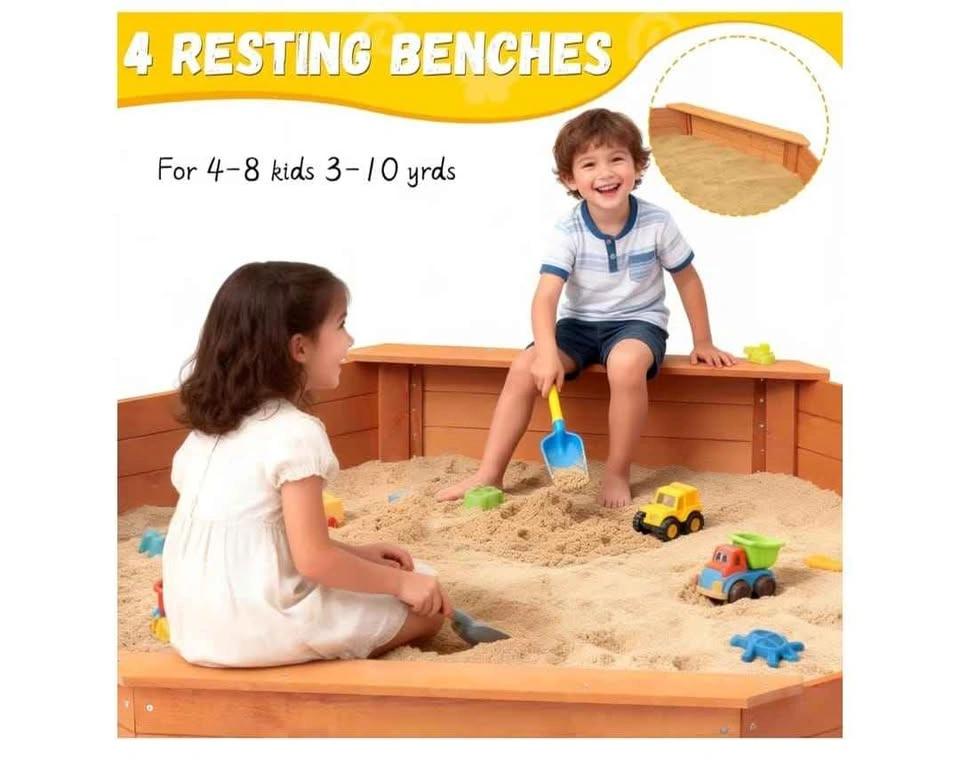 Octagonal Wooden Sandbox with Canopy and 4 Benches - photo 2