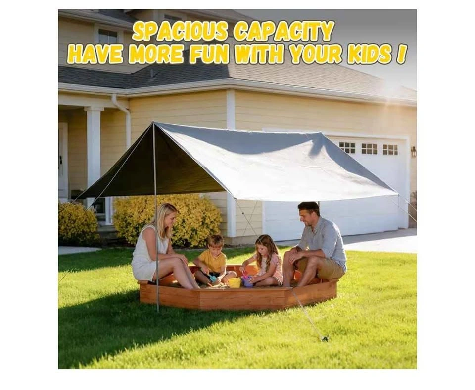 Octagonal Wooden Sandbox with Canopy and 4 Benches - photo 5