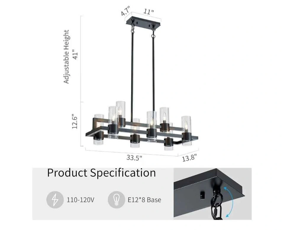 WUZUPS 8-Light Industrial Rectangle Island Chandelier - photo 5